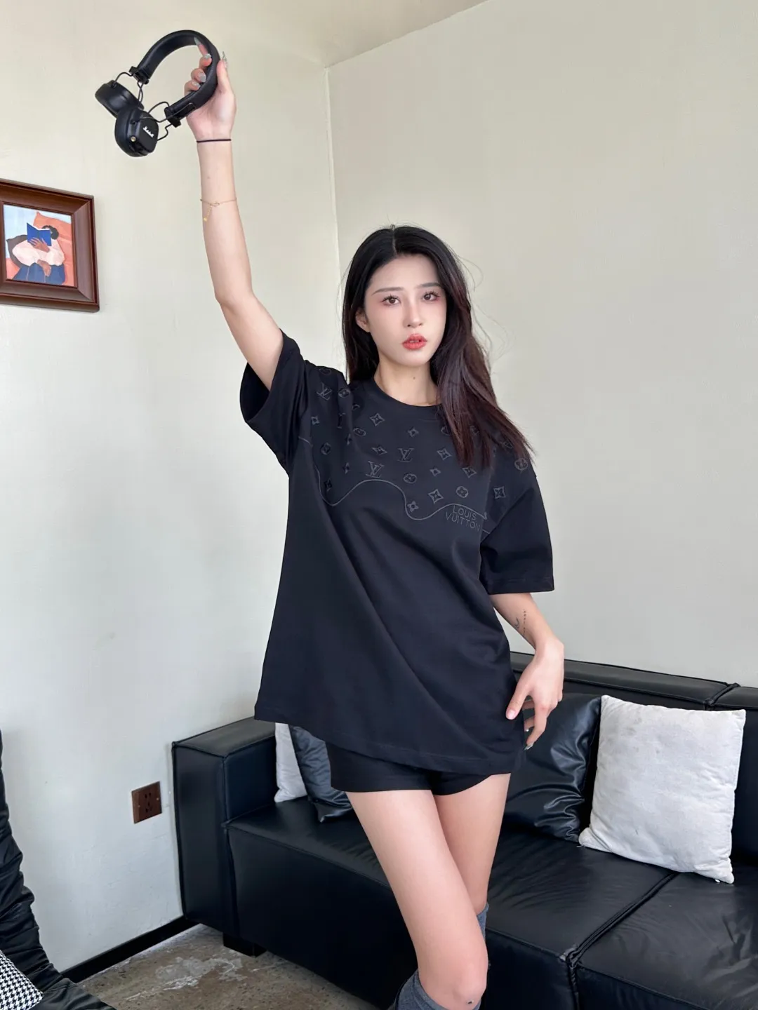 Louis Vuitton/Louis Vuitton dark pattern half-length presbyopic logo embroidered short sleeves